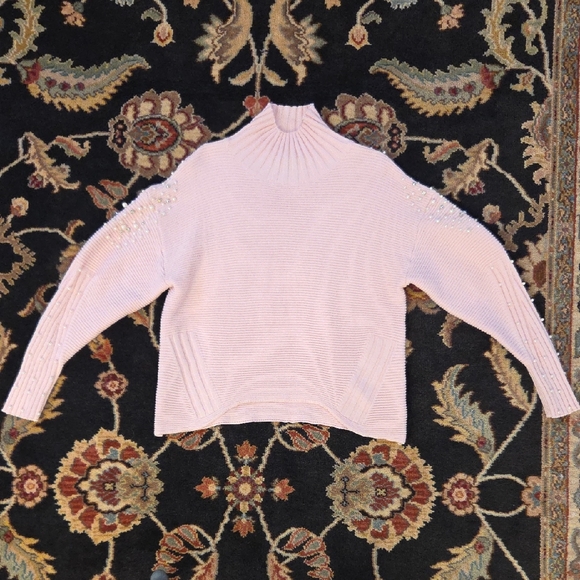 Gracia Sweaters - Gracia Pearl-Embellished Turtleneck Sweater - Soft Pink